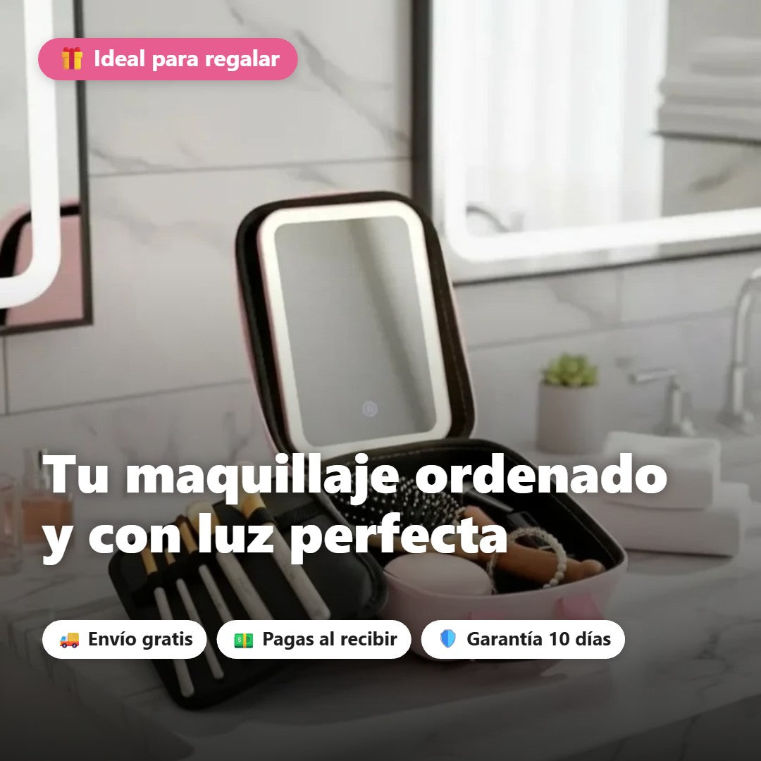 Cosmetiquera con espejo LED: tu maquillaje ordenado y con luz perfecta