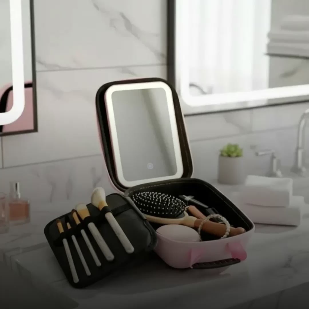 Video de la cosmetiquera con espejo LED